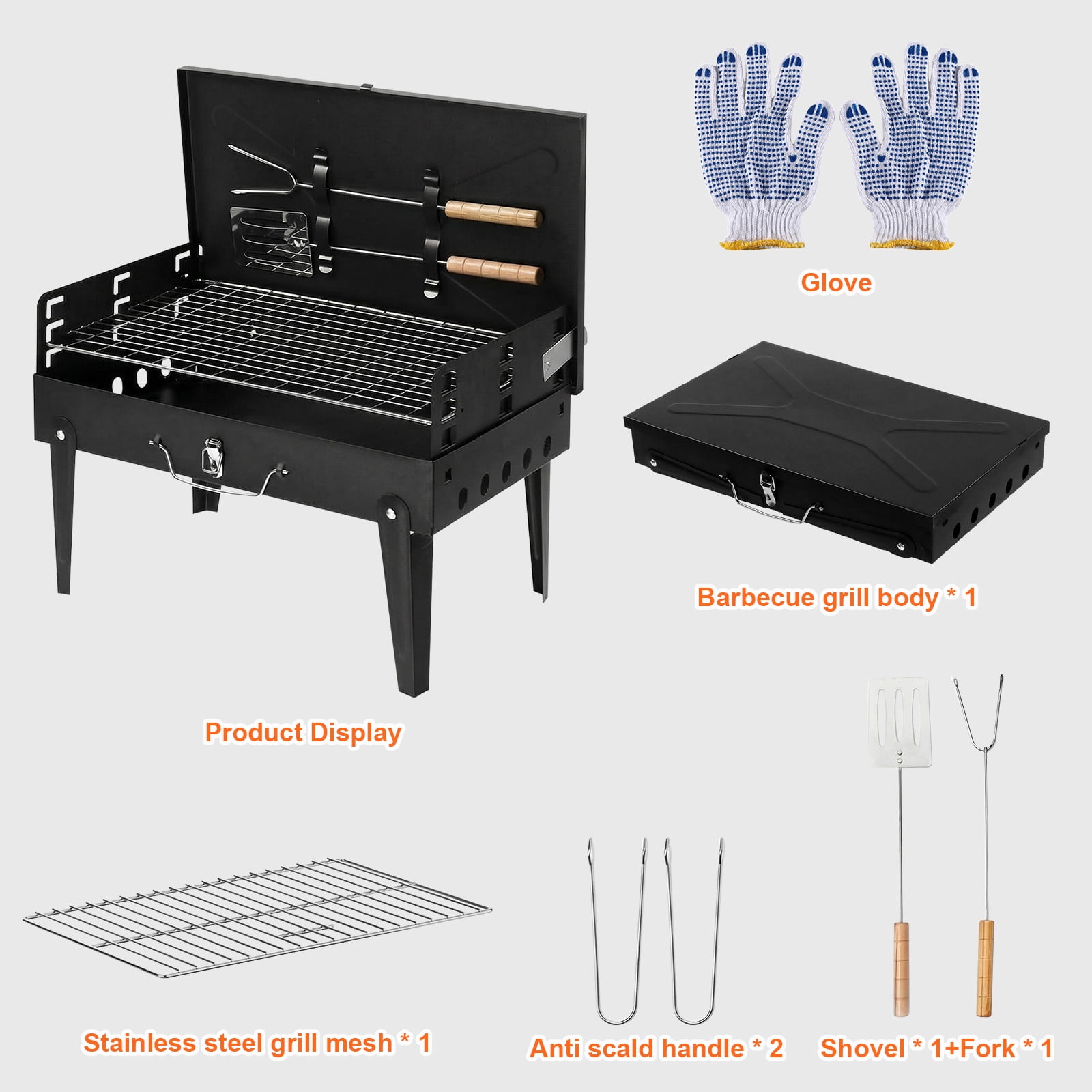 Eurhowing 15 Inch Portable Charcoal Grill, Heavy Duty Outdoor BBQ Grill, Tabletop Charcoal Barbecue for Camping, Tailgating & Picnic