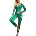 thumbnail image 1 of Pijama con estampado de dibujos animados para mujer, mono navideño de manga larga con cuello en V y botones, novedad, 1 of 4