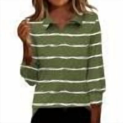 gbyLJF Women's 3/4 Length Sleeve T-shirts Striped Printed V-Neck Collared Tops Summer Trendy Casual Shirts 2026