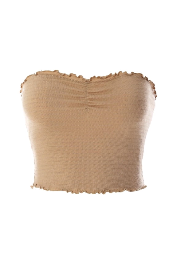 Women's Lettuce Trim Smocked Strapless Crop Tube Top