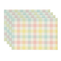 Sm:)e Blue Pink Yellow Buffalo Plaid Easter Placemats Set of 4, 12x18 Inch Table Mats for Party Kitchen Dining Decoration