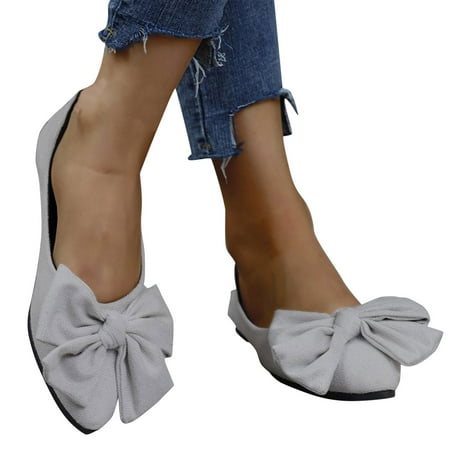 Mepaouo Bowknot Ballet Flats Womens Pointy Toe Flat Shoes Suede Dress Shoes Work Slip On Moccasins