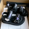 thumbnail image 2 of Staki Girls Sandals Summer Shoes Open Toe Elastic Back Strap Sandals Flat for Little Kids Big Kids Black,6.5 Big Kid, 2 of 9