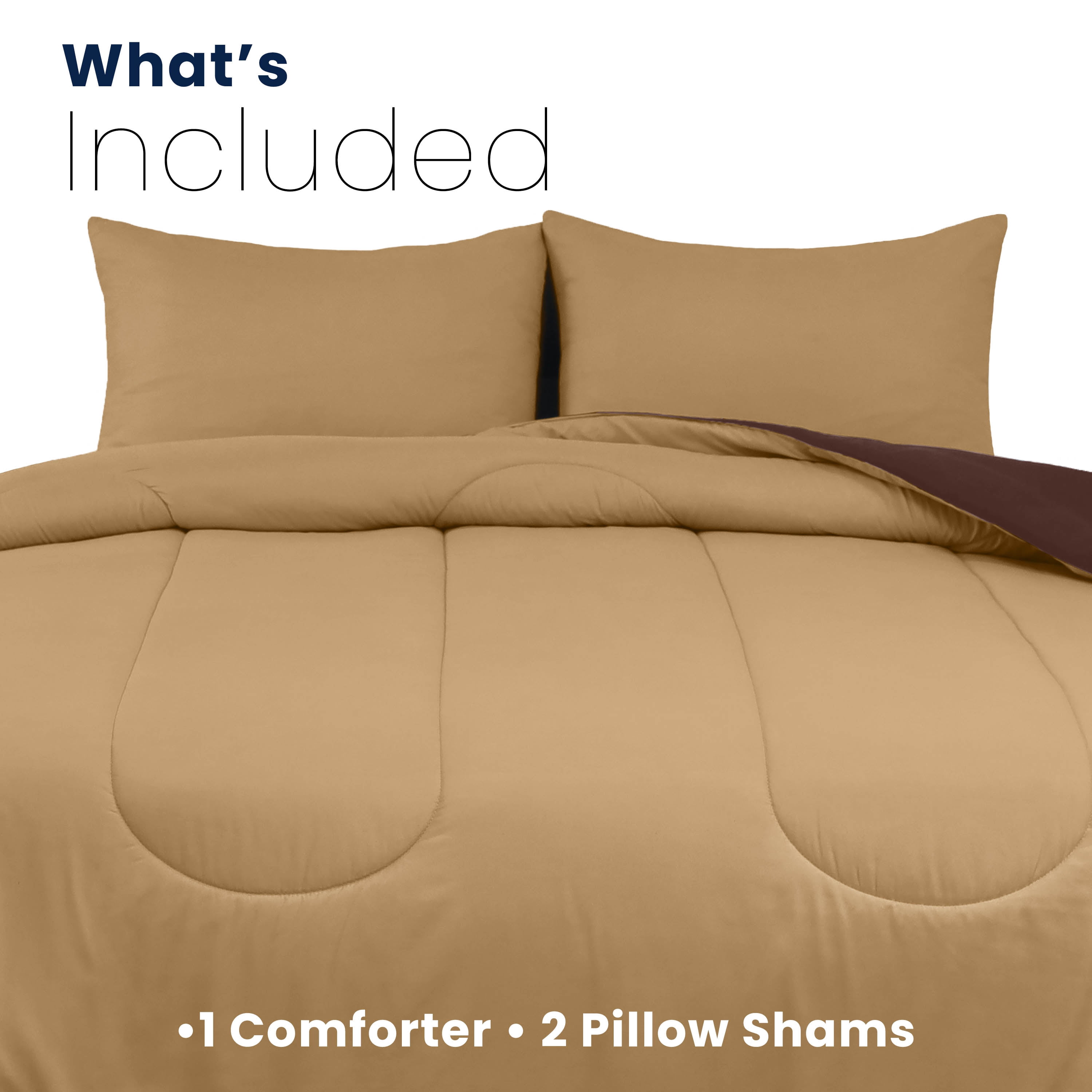 Martex 3-Piece King Reversible Comforter Set | Super Soft Lightweight | Khaki/Chocolate