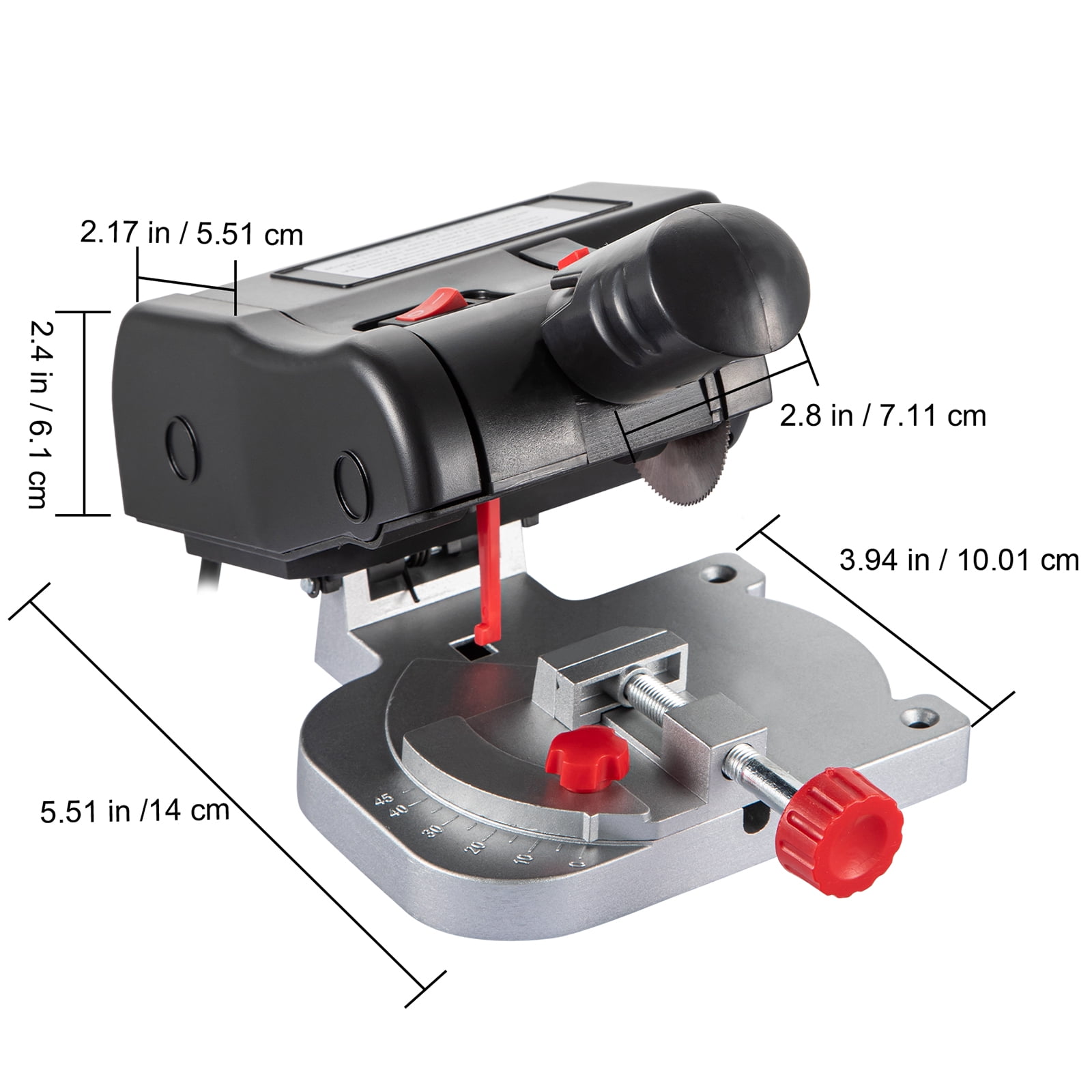KFFKFF Compact Miter Chop Saw, Dual 2-5/16" Steel and Resin Blade with 1/2inch Cut Depth, 0-45° Tabletop Miter Saw for Copper, Aluminum, Wood, Zinc in Craft Projects
