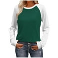thumbnail image 2 of Women’s Long Sleeve Color Block Raglan T Shirt Casual Loose Fit Crew Neck Basic Top Fashion Fall Tee for Everyday Wear,Army Green,M, 2 of 7
