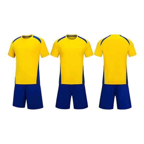 Boys Soccer Jerseys Crew Neck Short Sleeve Color Block T-Shirts Elastic Waist Shorts 2 Piece Training Outfits (12-13Years, Yellow)