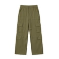 thumbnail image 5 of Girls Cargo Pants Solid Color Stretchy Zip Pockets Casual Loose Long Pants Size 4-5Y, 5 of 5