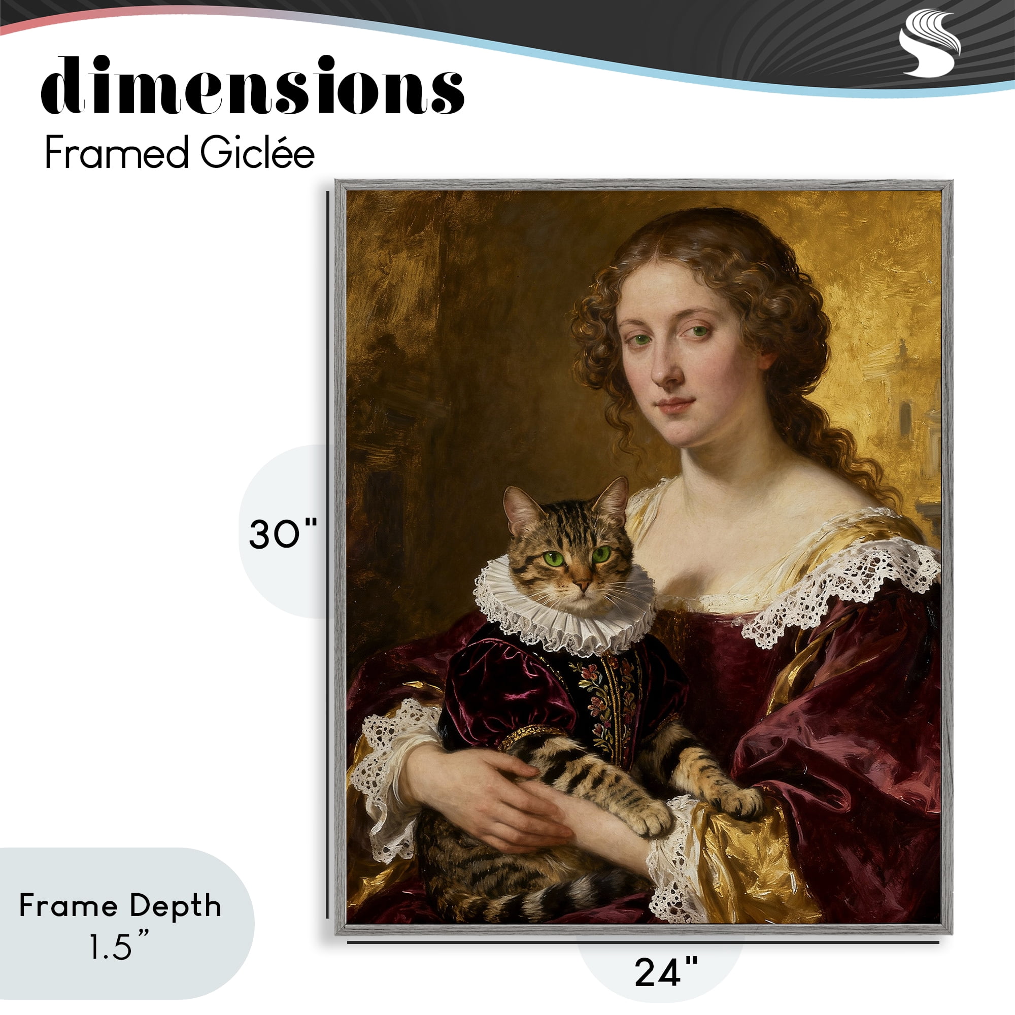 Stupell Industries Renaissance Lady with Regal Cat Gray Framed Giclee Art, design by CAD Designs