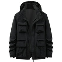 Mens Lightweight Hiking Windproof Jacket Detachable Hood Waterproof Hooded Rain Jackets Casual Zip Up Outdoor Work Vest Coats
