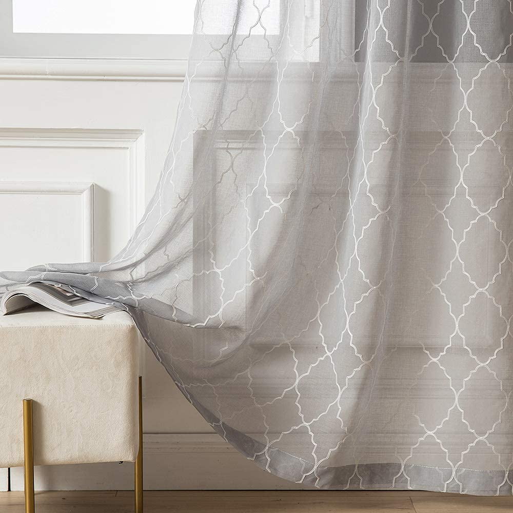 Decorx Grey Semi Sheer Curtains With, Moroccan Tile Curtain Panels