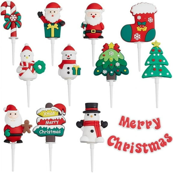 Colorful 24Pcs Christmas Cake Toppers Christmas Cupcake Topper Santa Claus Tree Sock Snowman Cupcake Picks Christmas Cupcake Decorations for Xmas New Year Holiday Birthday Party Dessert Supplies