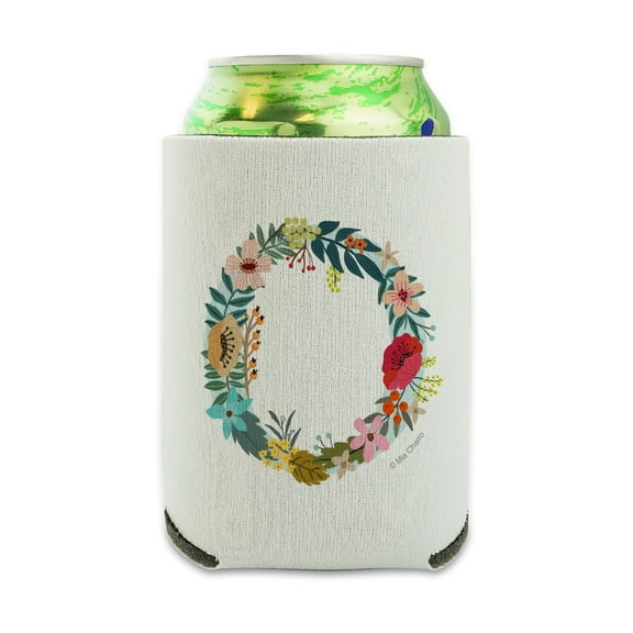 Letter O Floral Monogram Initial Can Cooler - Drink Sleeve Hugger Collapsible Insulator - Beverage Insulated Holder