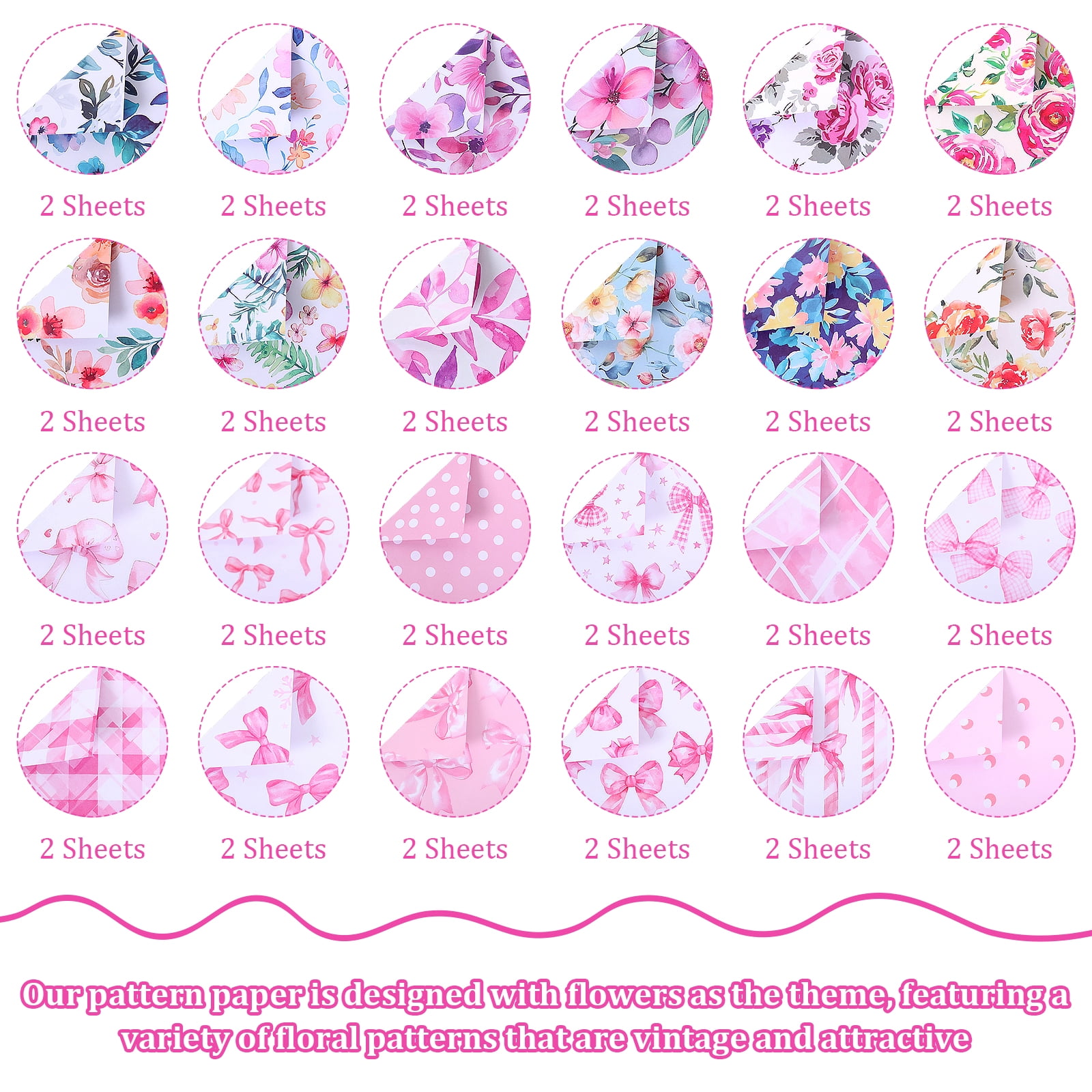 Atopoler 24 Themes Vintage Floral Scrapbook Paper Set,Double Sided Decorative Craft Paper for Birthday DIY Card,48Pcs,11.81 x 11.81 inches