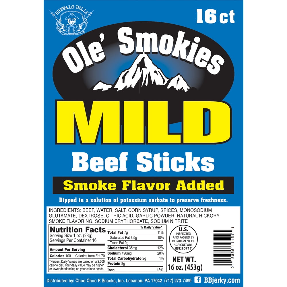 Buffalo Bills Mild Ole' Smokies 16-ct Bulk 9-Inch Beef Sticks (two 1-lb bags)