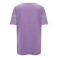 thumbnail image 5 of DHFJKG Women's Short Sleeve T Shirt V Neck Patchwork Lace Crochet Solid Color Summer Fashion Tee Casual Dressy Work Tunic Versatile Tops, 5 of 8
