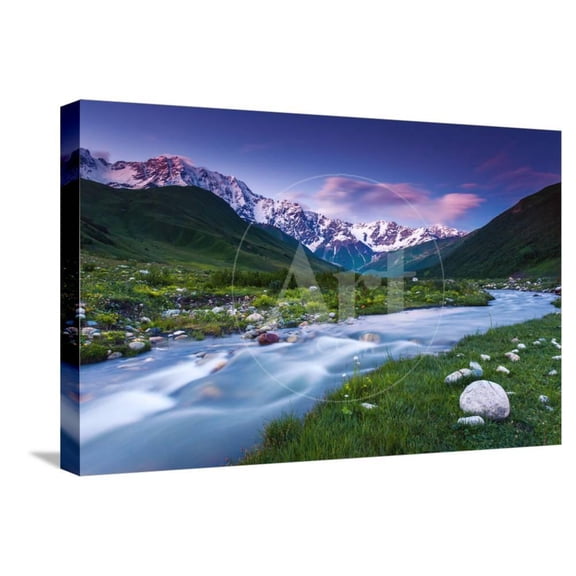 River in Mountain Valley at the Foot of Mt Shkhara Upper Svaneti, Georgia, Europe Caucasus Moun, Stretched Canvas Wall Art by Leonid Tit Sold by Art.Com