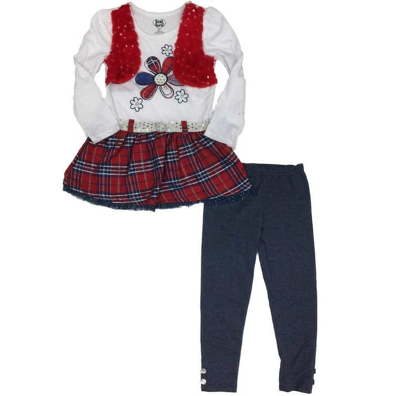 Little Girls Red White Blue Plaid Shirt Floral Daisy Fourth Of July Outfit 5