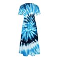 thumbnail image 5 of Penkiiy Women's Summer Casual Short Sleeve Crewneck Tie-dyed Print Dress Casual Flowy Tiered Maxi Beach Dress With Pockets 2XL Light Blue, 5 of 7