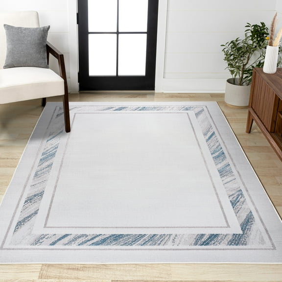 JONATHAN Y CARMEL 8 x 10 Area Rug, Athens Border Marble Pattern - Silver/Blue, CAR102B-8