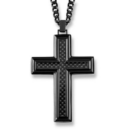 Crucible Black-Plated Stainless Steel Carbon Fiber Inlay Cross Pendant