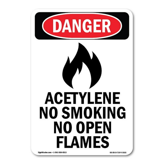 SignMission OS-DS-A-1218-V-1015 12 x 18 in. OSHA Danger Sign - Acetylene No Smoking