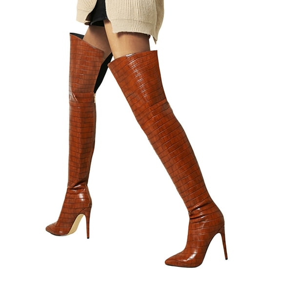 Stiletto Thigh High Boots for Women Sexy Fashion Slim Fit Leather Pointed Toe Dress Heels over The Knee Tall Boots
