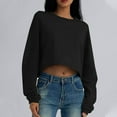 thumbnail image 3 of Women's Cropped Sweatshirt Casual Long Sleeve Crop Top Crew Neck Oversized Sweatshirt Black M, 3 of 5