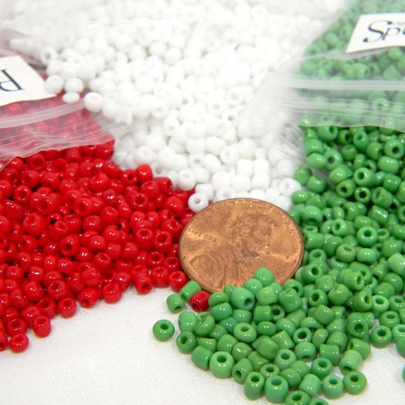 3 Bags Red, White & Green Opaque 8/0 Small 3mm Assorted Mix Christmas Color Glass Seed Beads
