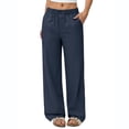 thumbnail image 2 of Dresfit Linen Pants Women Wide Leg Palazzo Pants Summer 2026 Flowy Baggy Pant Button Elastic High Waist Loose Lounge Trousers with Pockets M, 2 of 6