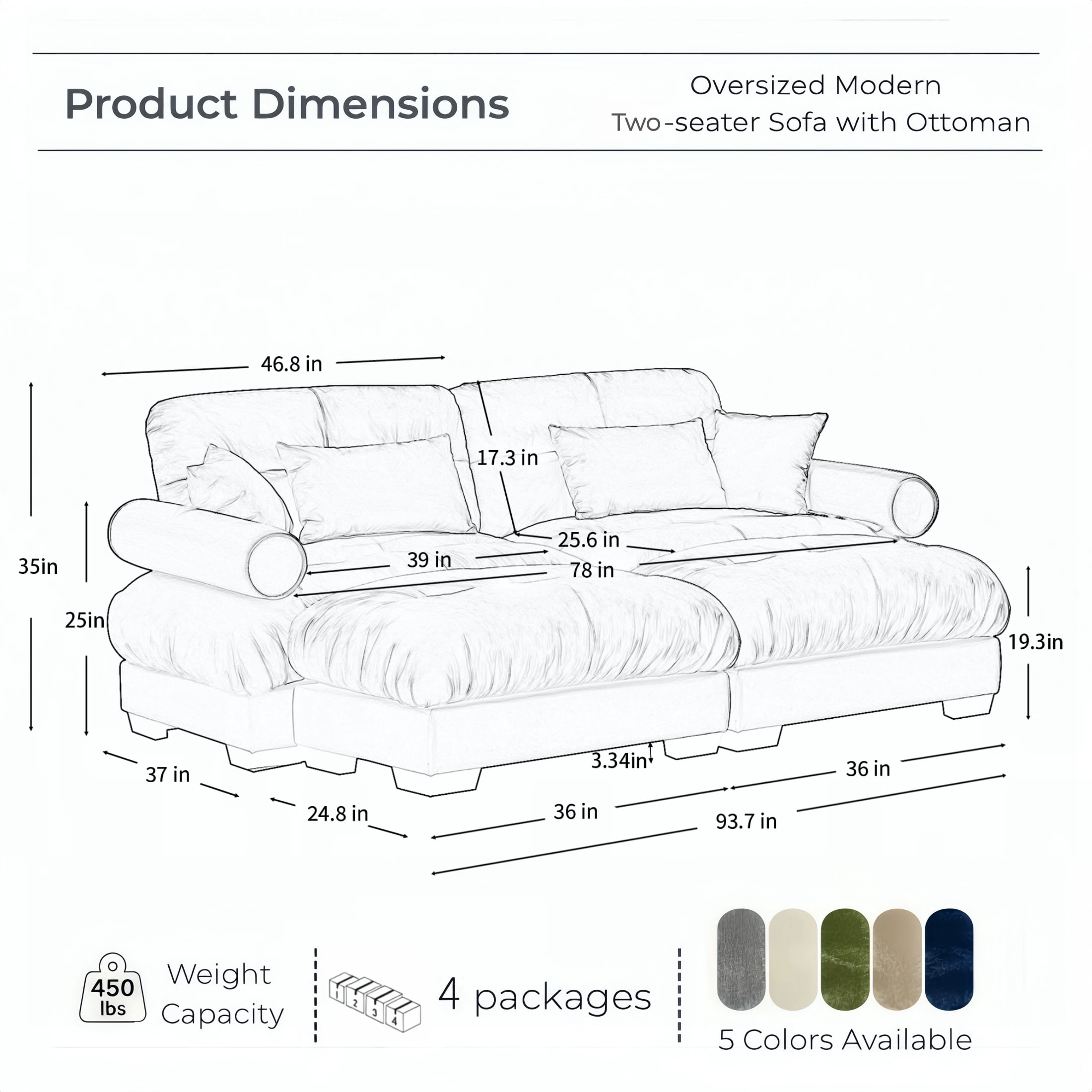 Amuille 93.7" Modular Sectional Sofa Velvet U Shaped Cloud Couch with 2 Movable Ottomans, Deep Seat Couch for Living Room, with Pillows, Camel