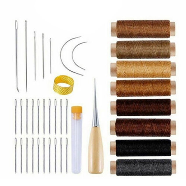 Yeacher 37Pcs Leather Sewing Tools Kit Waxed Thread Stitching Awl DIY Leather Craft