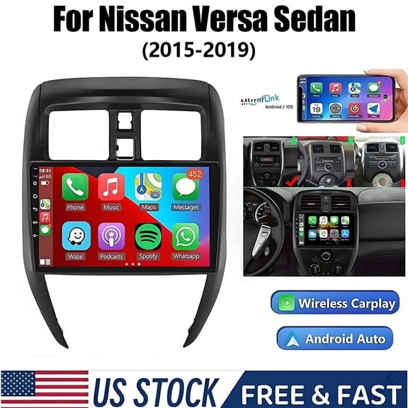 Eforcase Car Radio for Nissan Versa Sedan 2015-2019 Android Stereo with Carplay Android Auto, 10" Touch Screen Bluetooth Radio Support GPS Navigation WiFi FM SWC USB Mirror Link