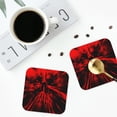 thumbnail image 4 of Zufioo The Red Head Skull Print Leather Coaster Set, Decorative PVC Coasters 4-pack - Scald and Stain-resistant, Suitable for Home, Cafes, Restaurants-Square, 4 of 6