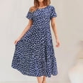 thumbnail image 6 of Dyegold Sundresses for Women Casual Beach - Women Maxi Dresses Boho Round Neck Short Sleeve Floral Print Casual Loose Plus Size Bridesmaid Party Long ​​Sundress, 6 of 7