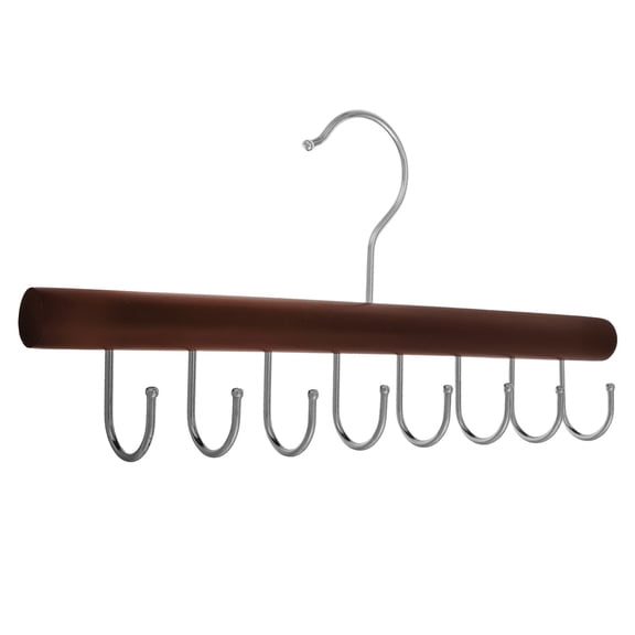 FELTECHELECTR Coffee Wood Wall Clothes Hanger with 8 Hooks for Belts Scarves and Ties