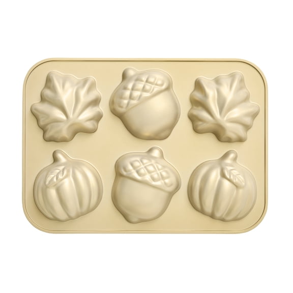 Better Homes & Gardens Cast Aluminum Golden Nonstick Fall Cakelet Pan, 12.11inch Length x 8.66inch Width x 1.5inch Height, Golden
