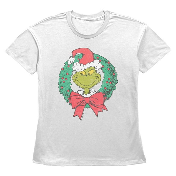 Womens The Grinch Mean One Christmas Wreath T Shirt