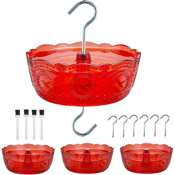 Ant Moat for Hummingbird Feeders (6 OZ, 4 Pack), Red Vintage Ant Guard Bowl Hanging Feeder Accessory, Outdoor Nectar Protector