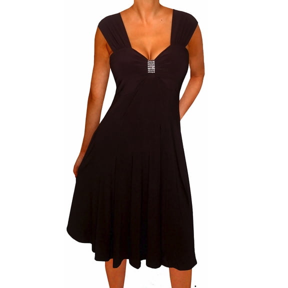 Funfash Women's Plus Size Black EmpireWaist with Rhinestones Cocktail Dress XXXL