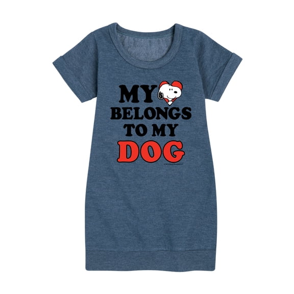 Peanuts - Heart Belongs Dog - Girls Short Sleeve Fleece Dress