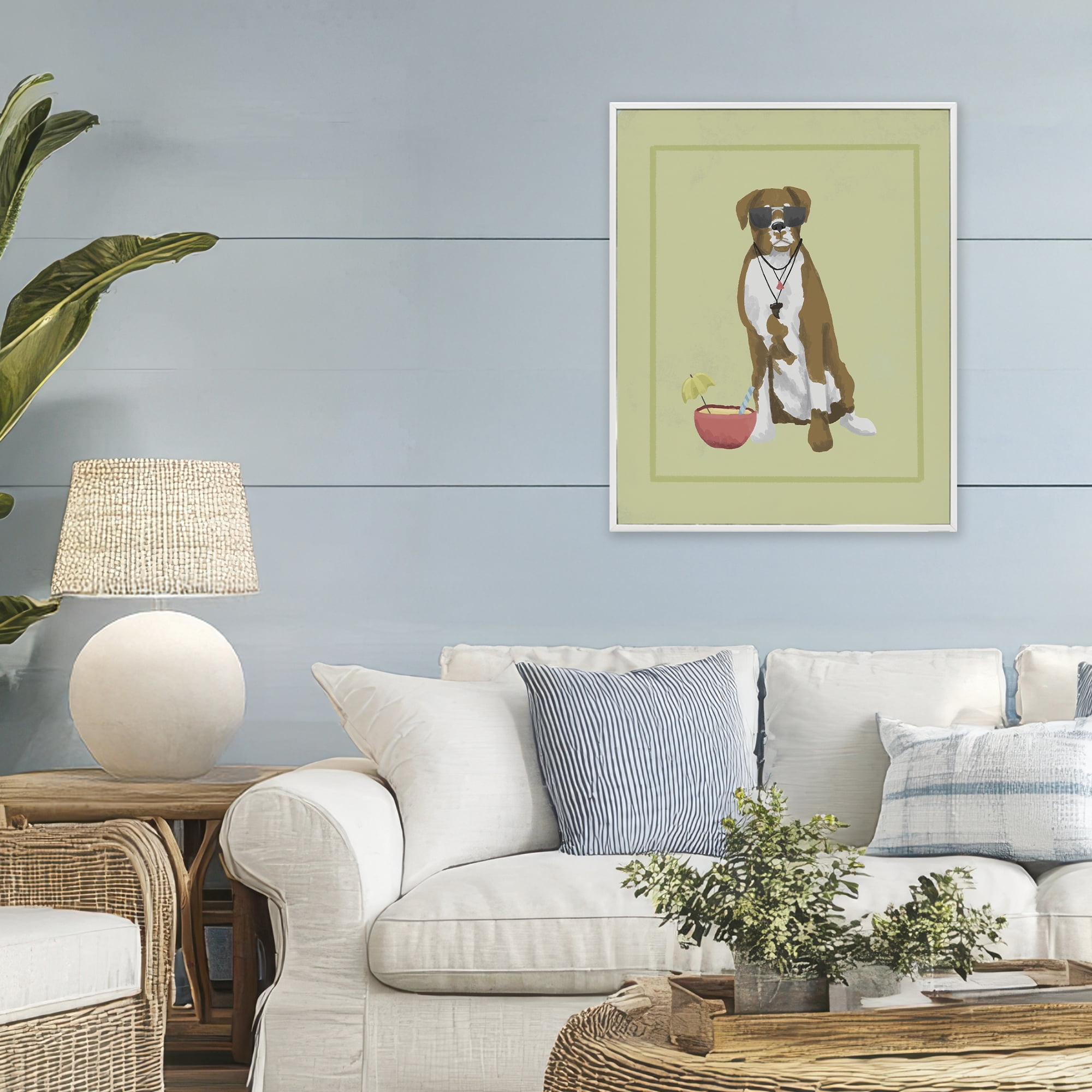 Stupell Industries Boxer Beach Day White Framed Giclee Art, design by Sadie Harper