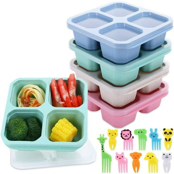 Qweryboo 4 Compartment Snack Containers, Portable Bento Divided Snack Boxes, Meal Prep Lunch Containers for Kids/Toddle/Adults, Food Storage Containers for School, Work and Travel(Multicolor)