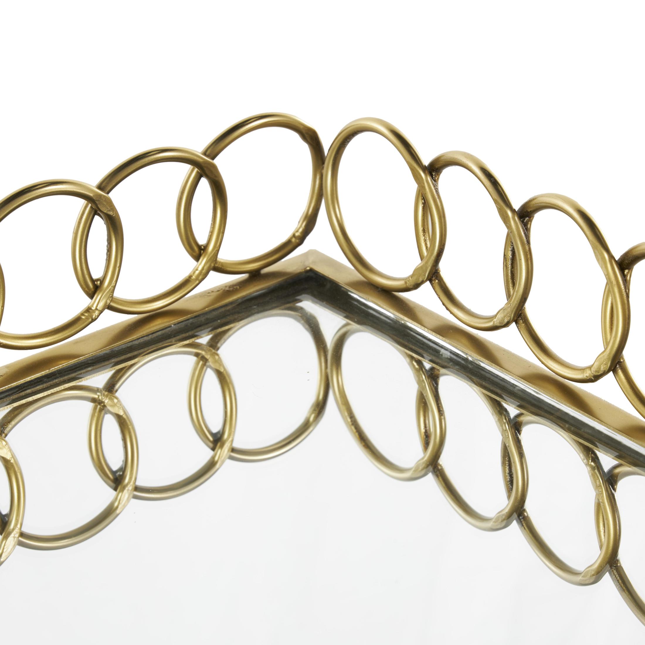 DecMode 18", 14"W Gold Stainless Steel Metal Mirrored Geometric Tray with Wire Rod Frame, 2-Pieces