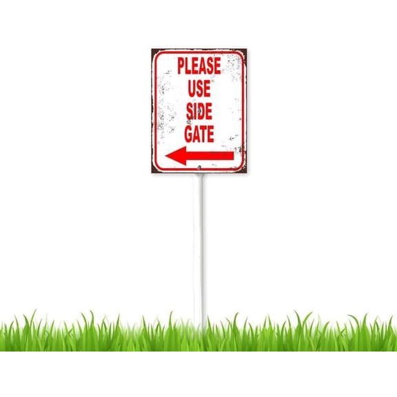 8 x 12 inch Please Use Side Gate Left Arrow Entrance Sign for Visitors or Delivery Drivers Sign with Stake, Lawn Art Patio Decor Pathway Ornaments Indoor
