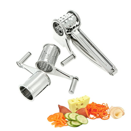 Stainless Steel Manual Rotary Cheese Grater Slicer Multi-Purpose Cheeses Carrots Cucumbers Cutter Shredder with 3 Interchanging