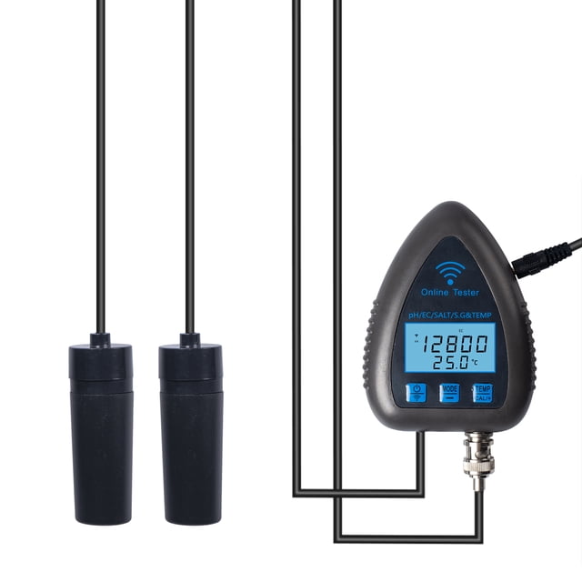 Lepmerk 5-in-1 Portable Bluetooth Water Quality Tester with Remote Monitoring - Grey US Plug - Model 9953W - PH/EC/SALT/S.G/TEMP - Smart Monitoring - Ideal for Home, Aquarium, Pool - Accurate and