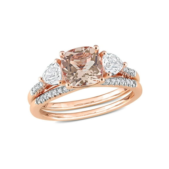 1.65 Carat (Ctw) Morganite Bridal Wedding Ring Set in 10K Rose Pink Gold with White Sapphires for Women