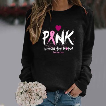 Jsaierl Breast Cancer Shirts for Women Pink Ribbon Print Tees Trendy Long Sleeve Tops Dressy Casual Tunic Blouses Womens Gift T-shirts