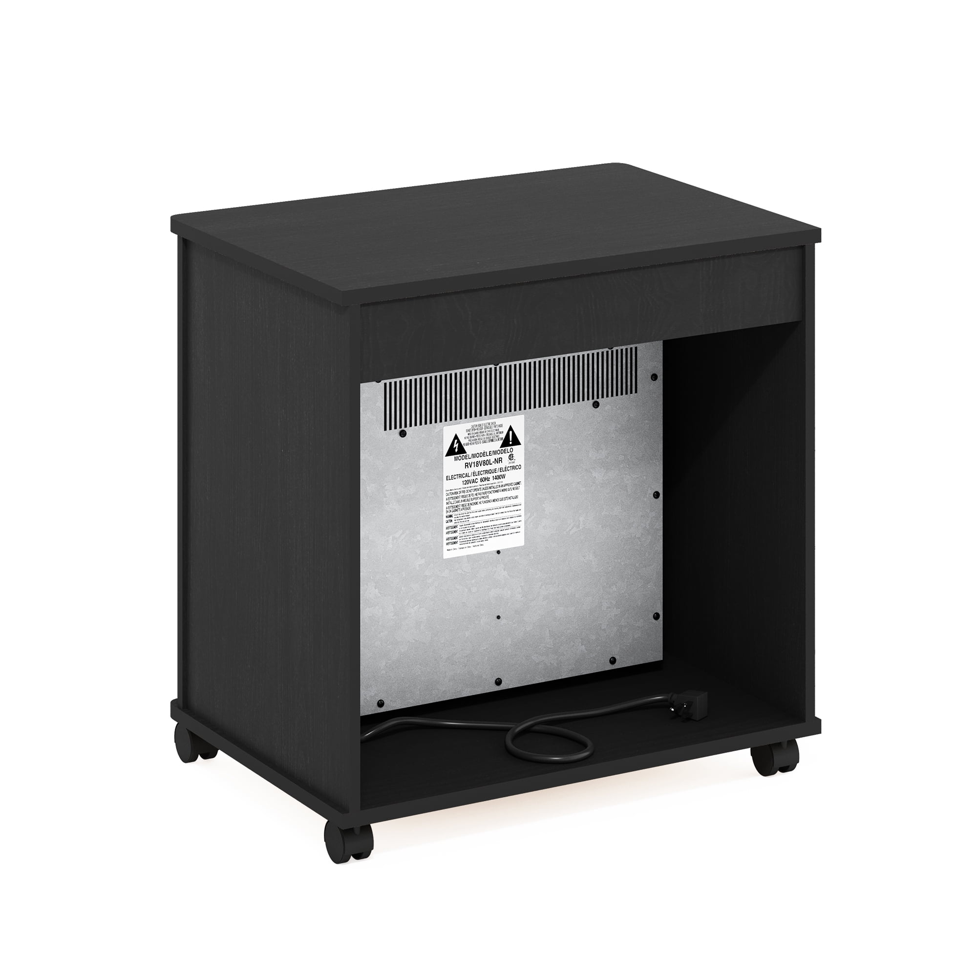 Furinno Jensen Electric Fireplace End Table with Wheels, Americano